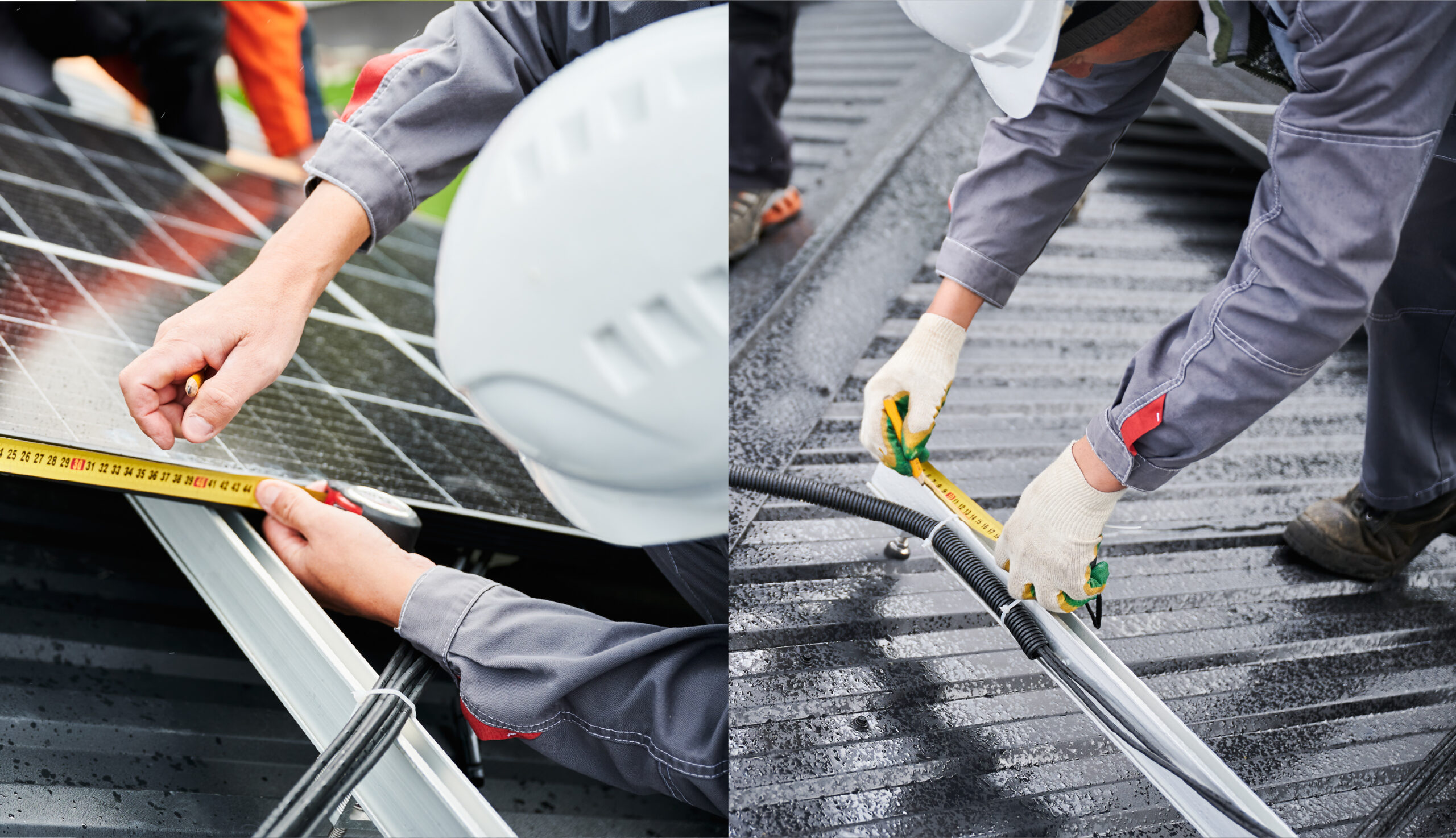 A Maritime Solar technician assessing a roof for solar panel installation in Nova Scotia.